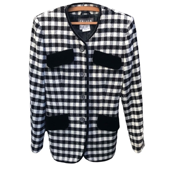 Crisca Jackets & Coats Crisca Vintage White And Black Plaid Jacket